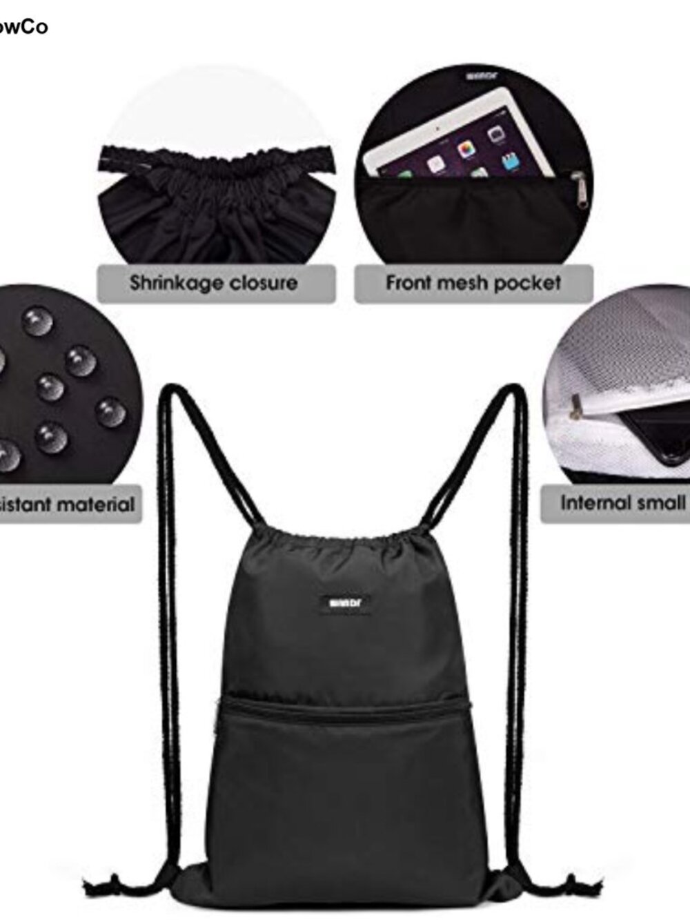 WANDF Drawstring Backpack Lightweight Foldable Gym Sackpack Polyester - Picture 3 of 5